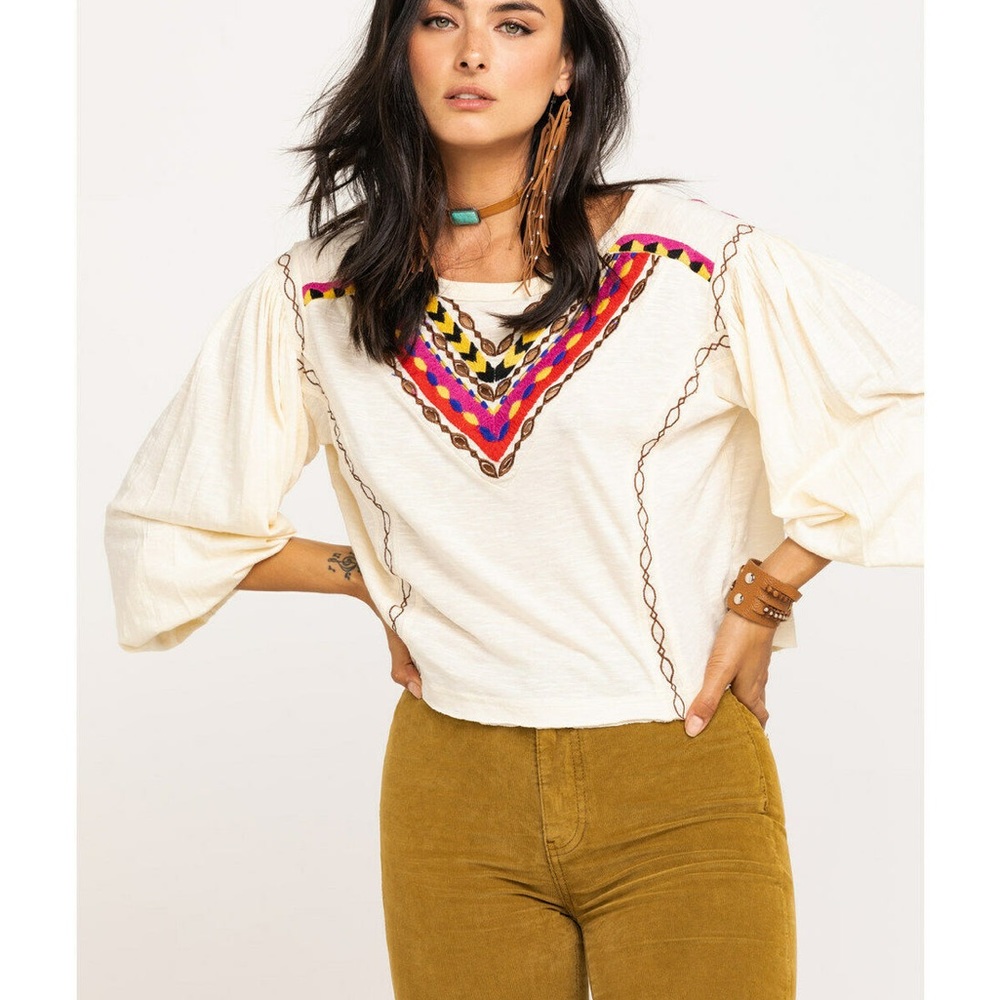 FREE PEOPLE Bohemian Embroidered Long Sleeve